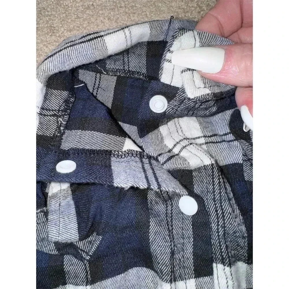 Dog Plaid Collar Shirt Blue/Black/White plaid Flannel Pet Apparel Medium
